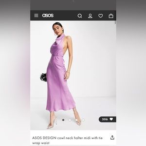 ASOS DESIGN cowl neck halter midi with tie wrap waist size 6